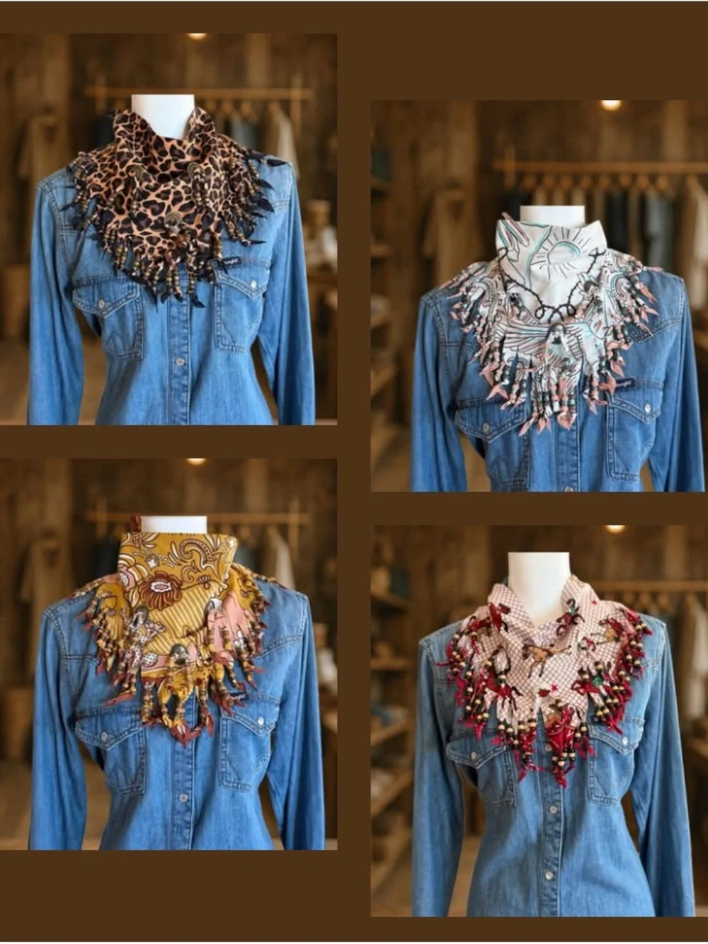 Printed Fringe Neck Scarf - Mixed Animal & Floral Prints
